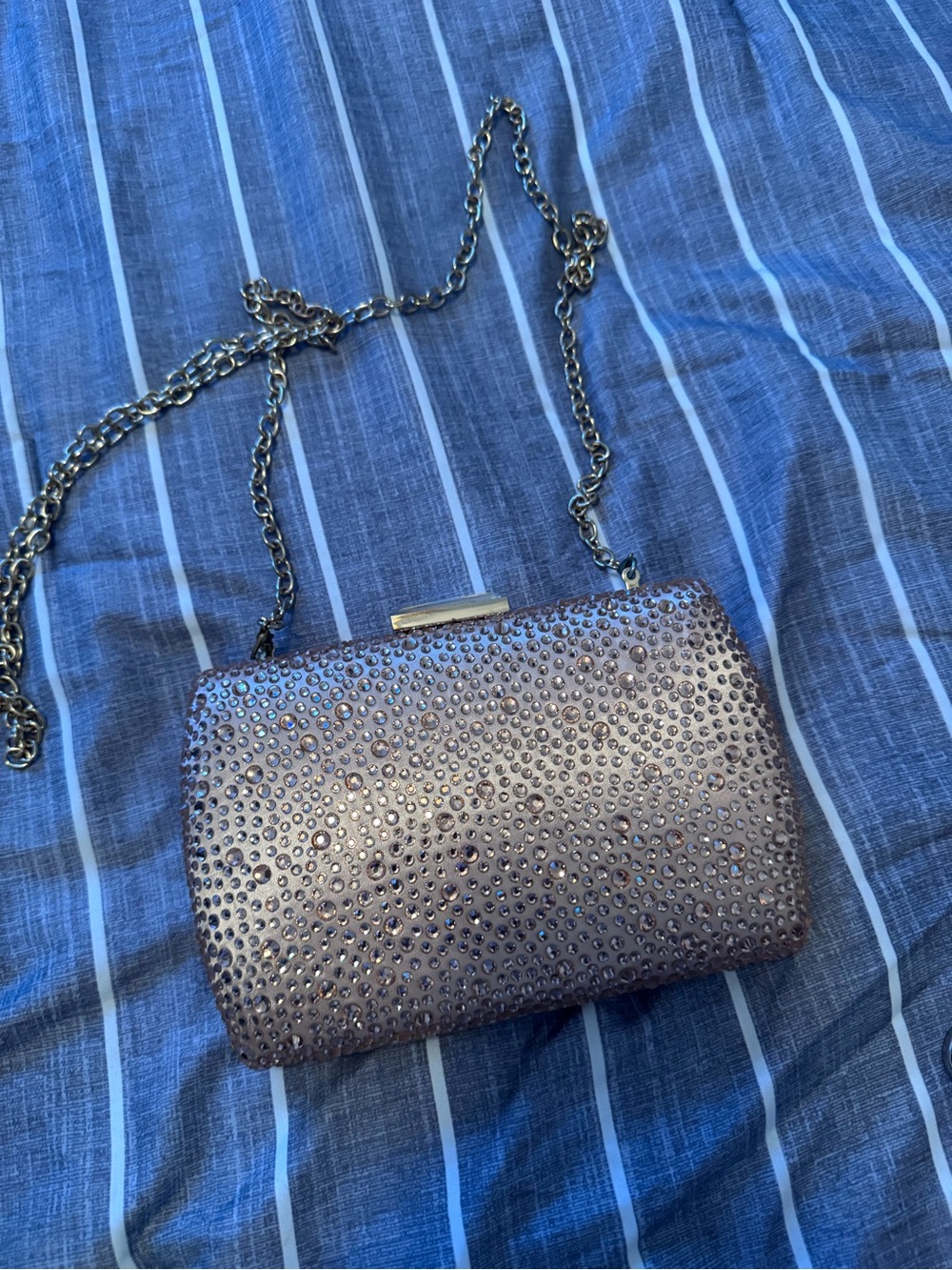 Sondra Roberts Sparkling Rose Gold Crystal Clutch with Chain Strap